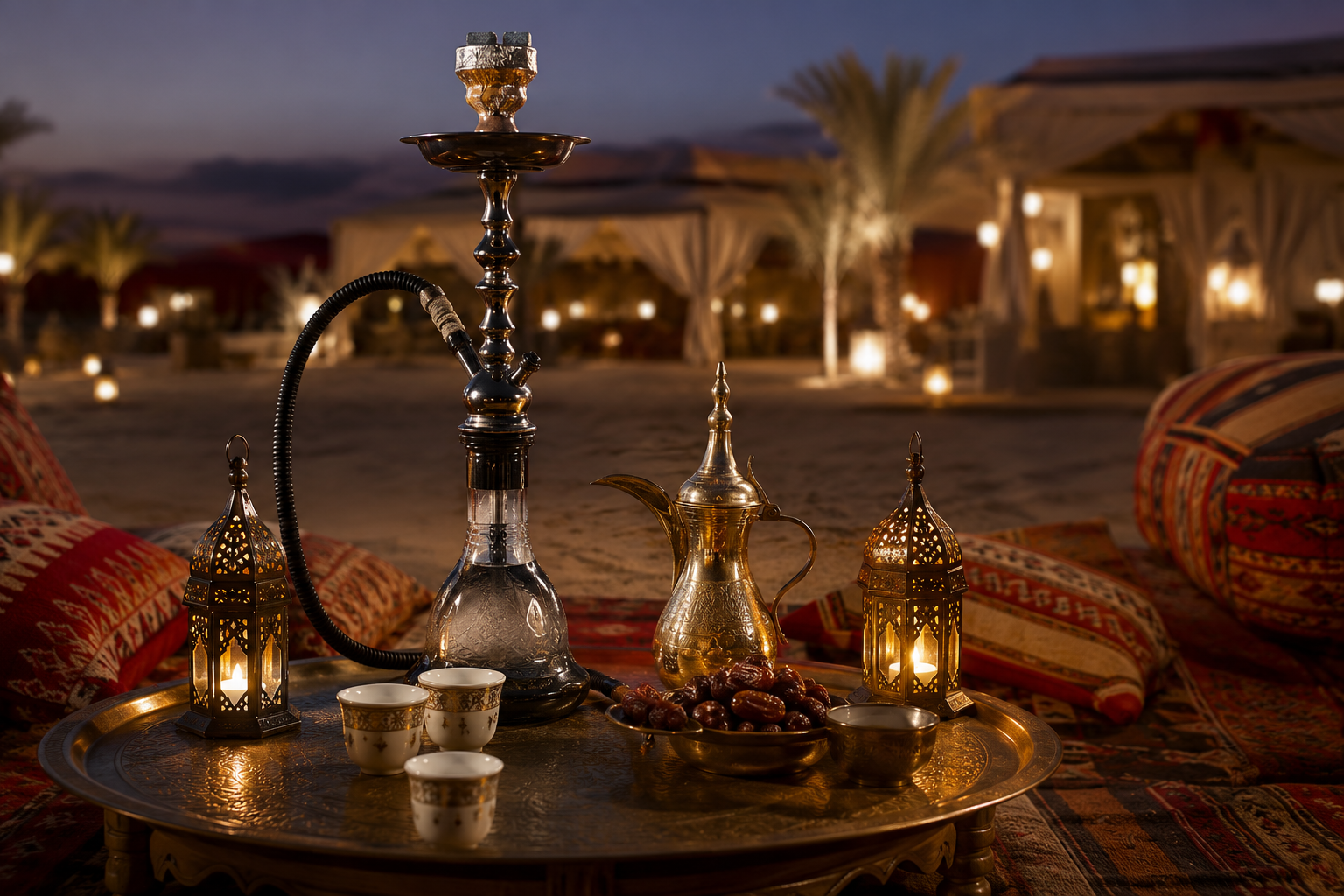Shisha table setup at desert camp