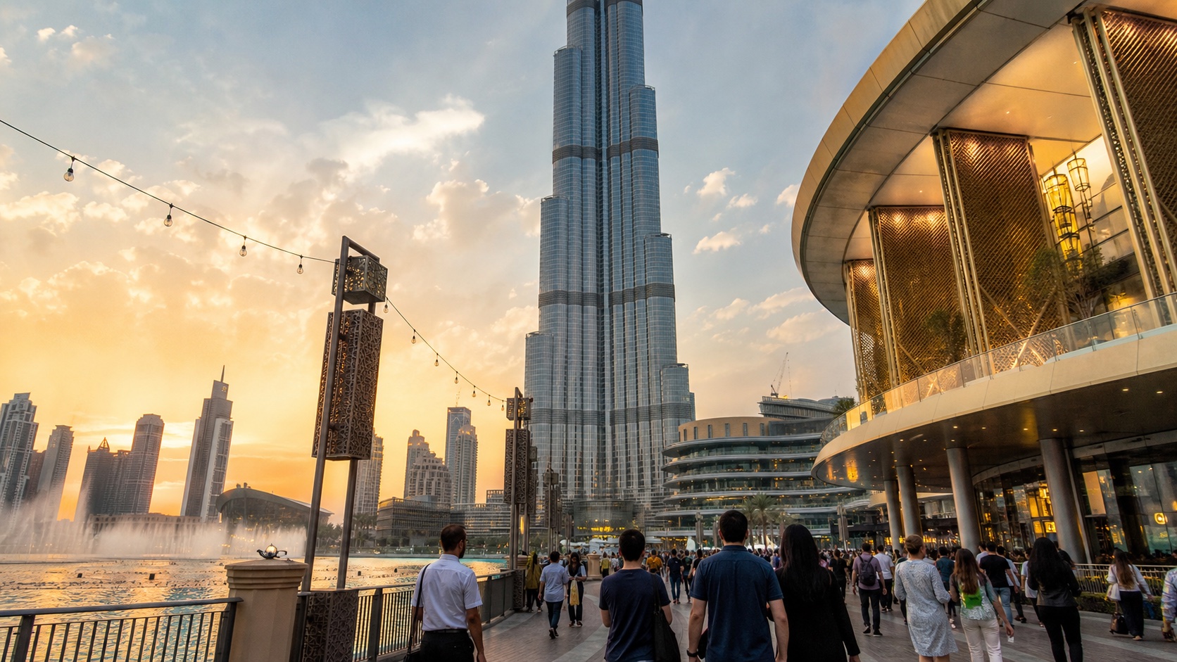 Downtown Dubai fountain and mall approach after a Burj Khalifa visit