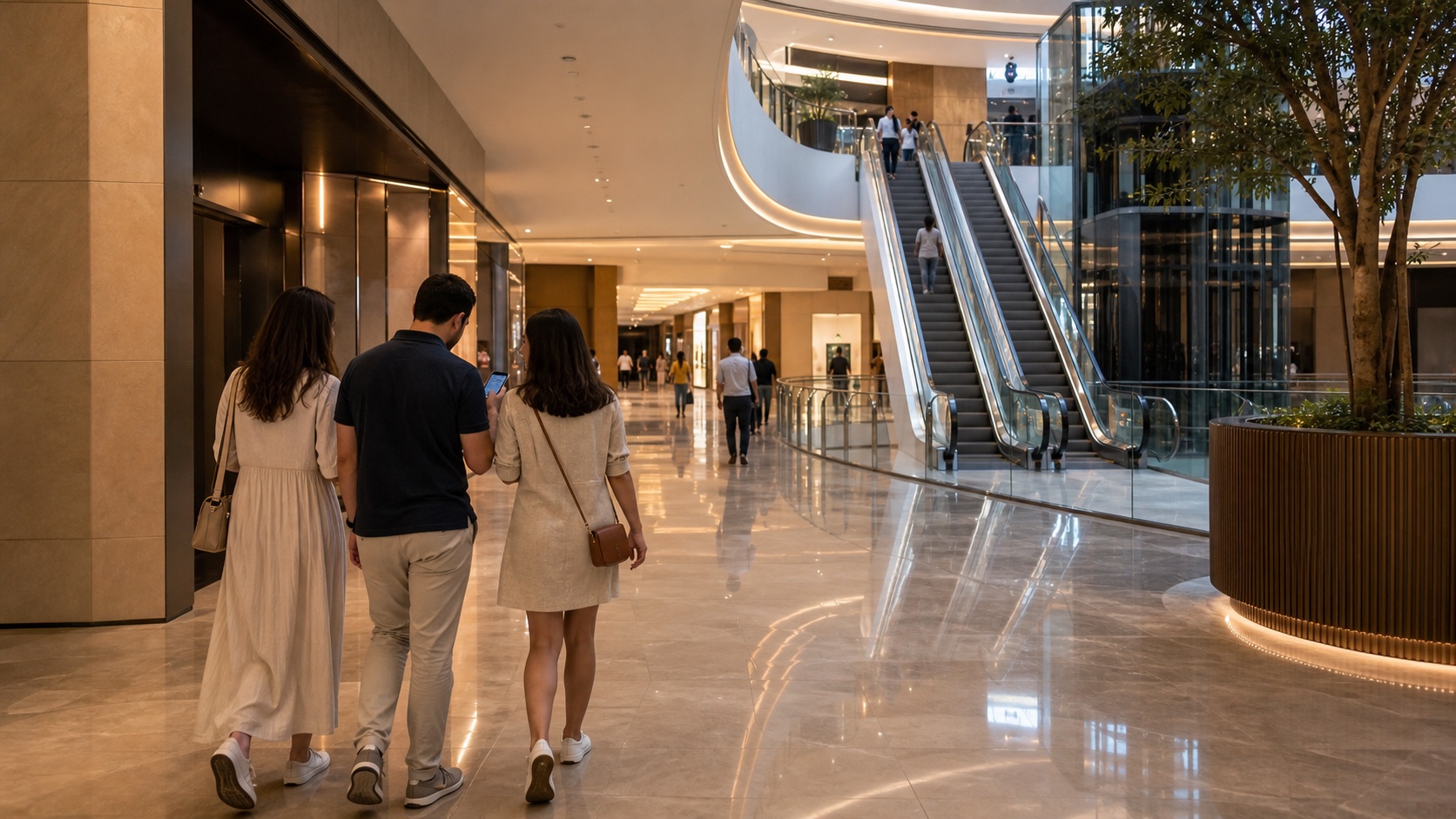 Indoor mall wayfinding scene before a Burj Khalifa At the Top visit