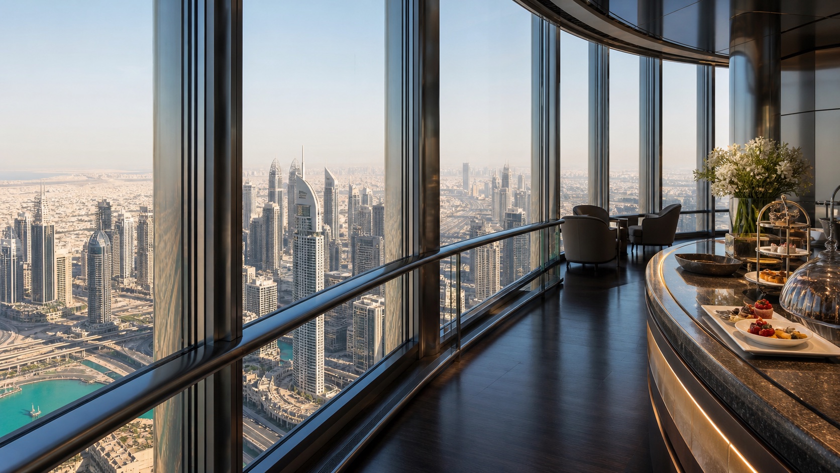 Refined high-floor Burj Khalifa SKY-style viewing area with Downtown Dubai view