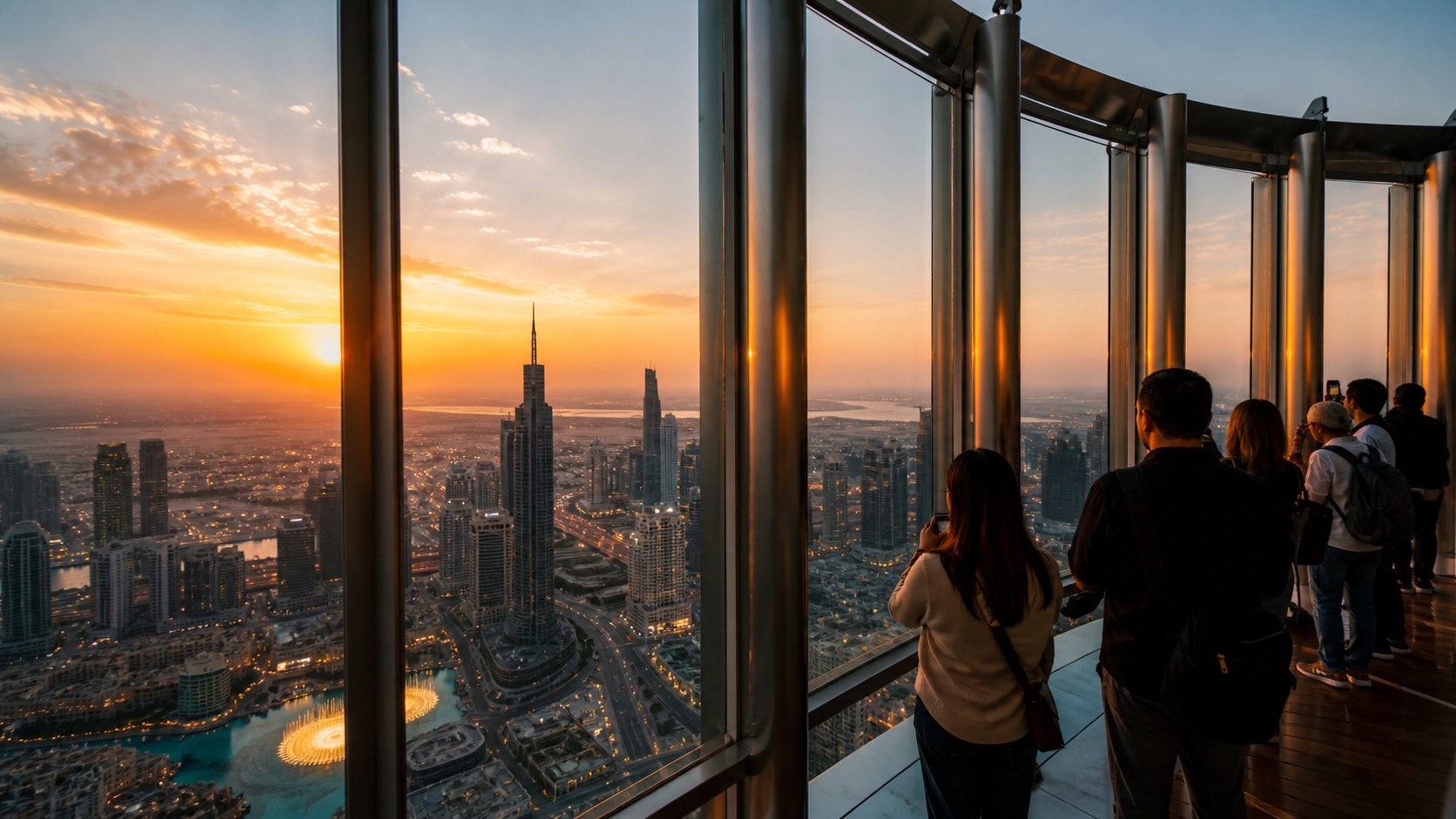 Sunset observation-deck view showing prime-time Burj Khalifa planning context