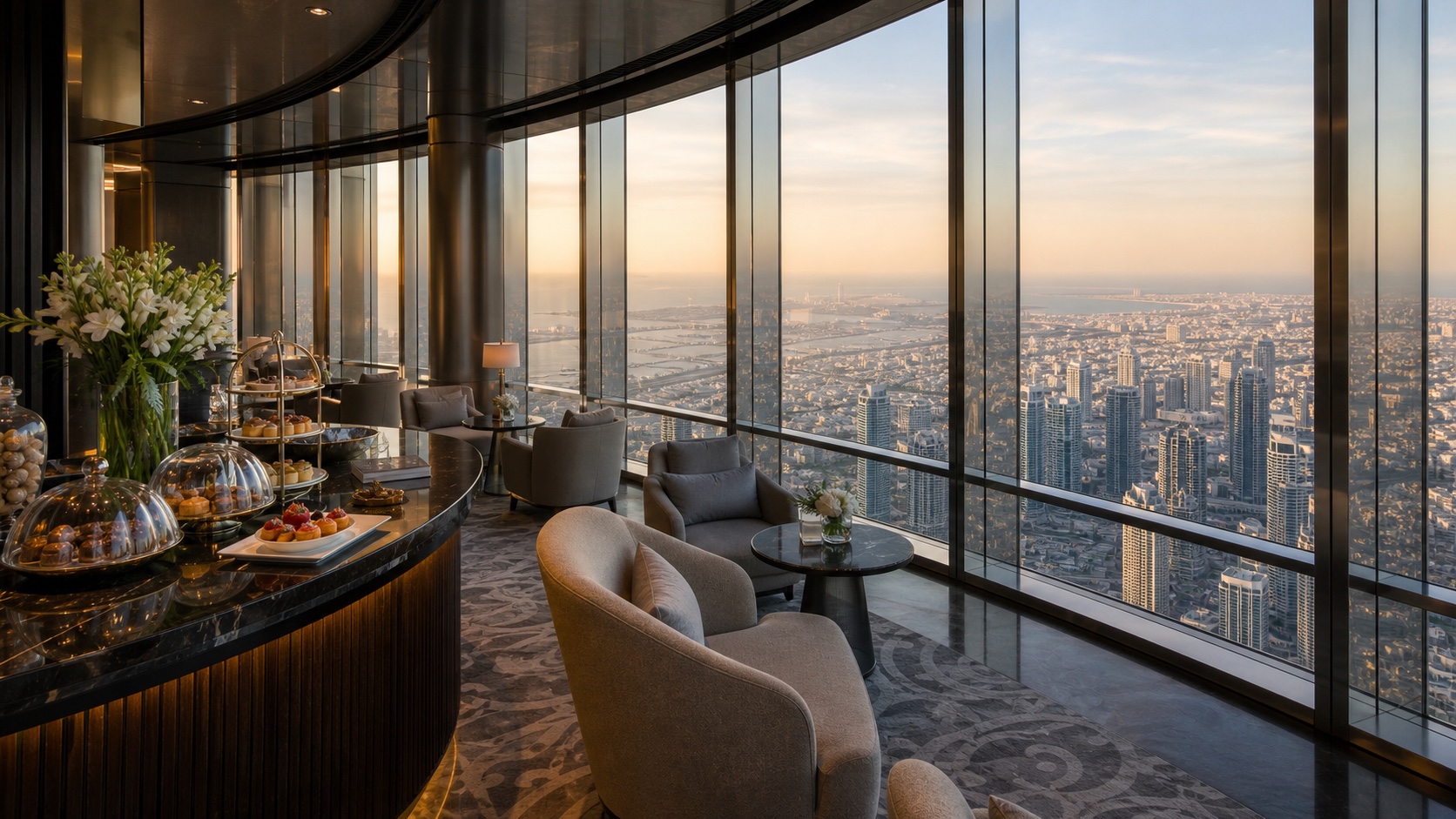 Premium high-floor lounge-style Burj Khalifa ticket context with city view